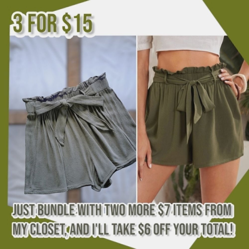 SHEIN Army Green Essnce Paperbag Waist Belted Shorts size S